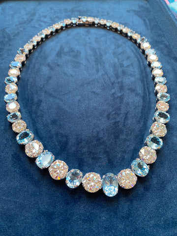 175.00 CTW Moissanite and Blue Topaz Necklace