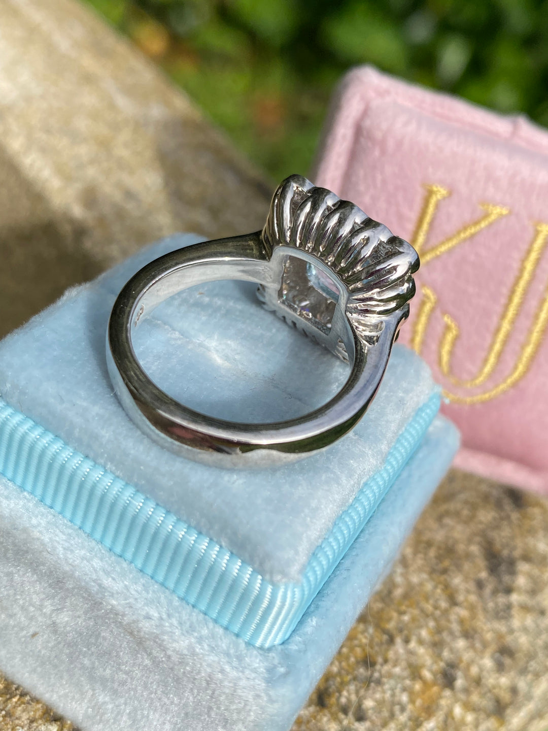 4.29 CTW Cushion Cut Blue Topaz and Moissanite Halo Cocktail Ring in Sterling Silver
