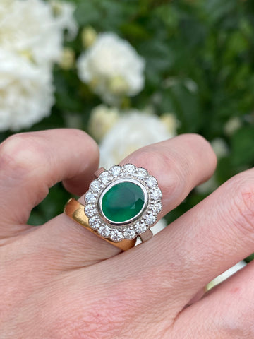 4.45 CTW Oval Cut Green Onyx and Moissanite Halo Cocktail Ring in Sterling Silver