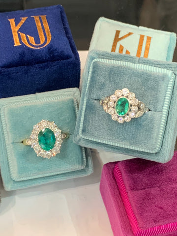 1.30 CTW Emerald and Diamond Belle Époque Style Halo Ring in Platinum