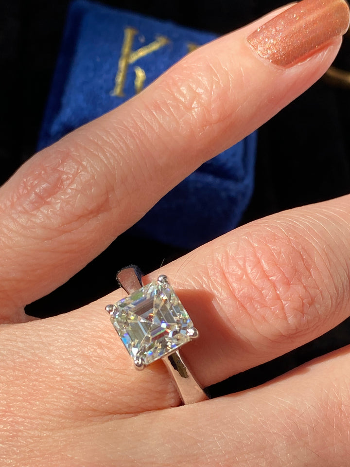 3.50 Carat Asscher Cut Moissanite Engagement Ring Katherine James Jewellery 