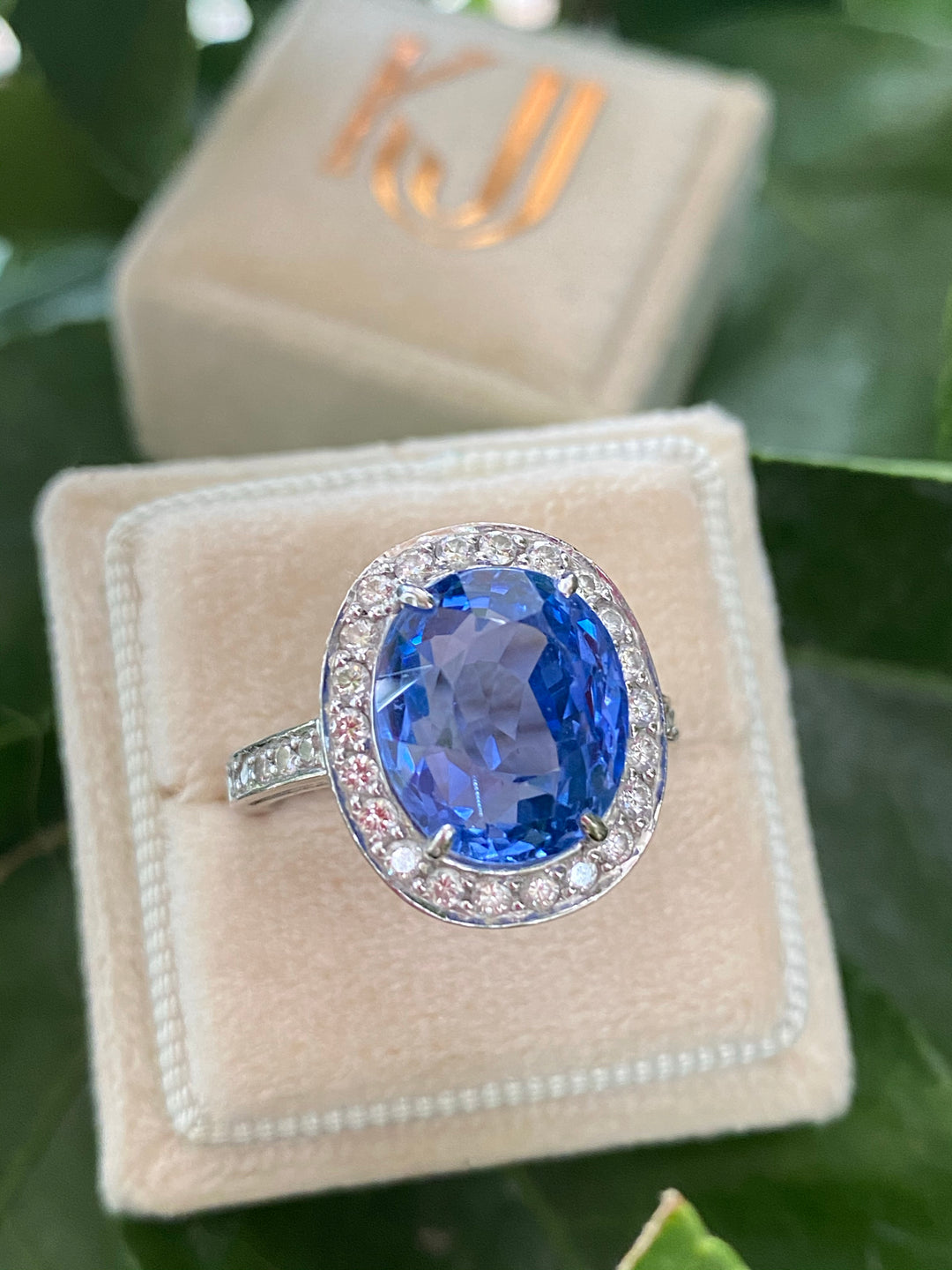 Katherine James Jewellery Blue Sapphire and Diamond Art Deco Engagement Ring 