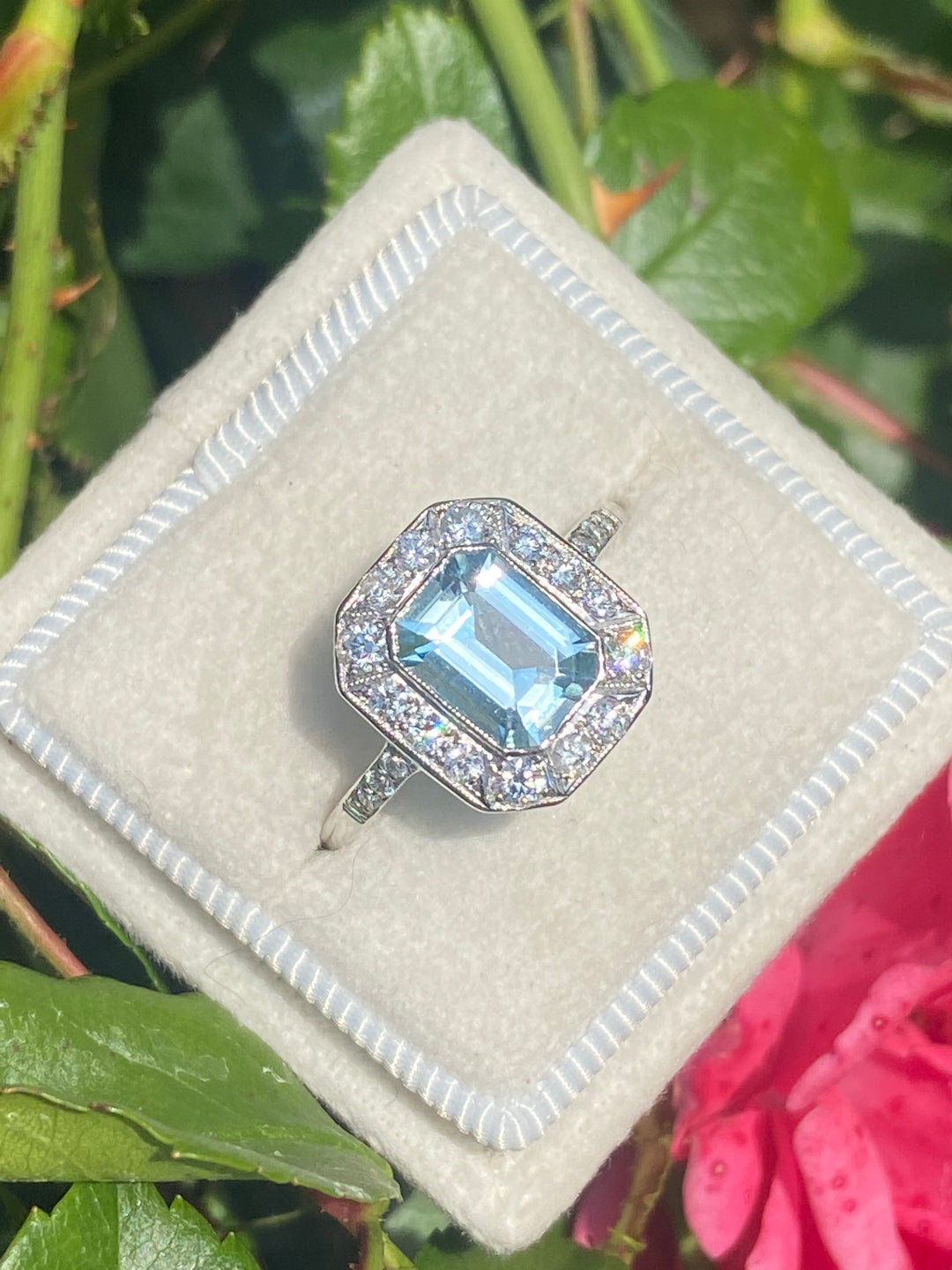 1.90 Carat Aquamarine and Diamond Halo Ring in Platinum