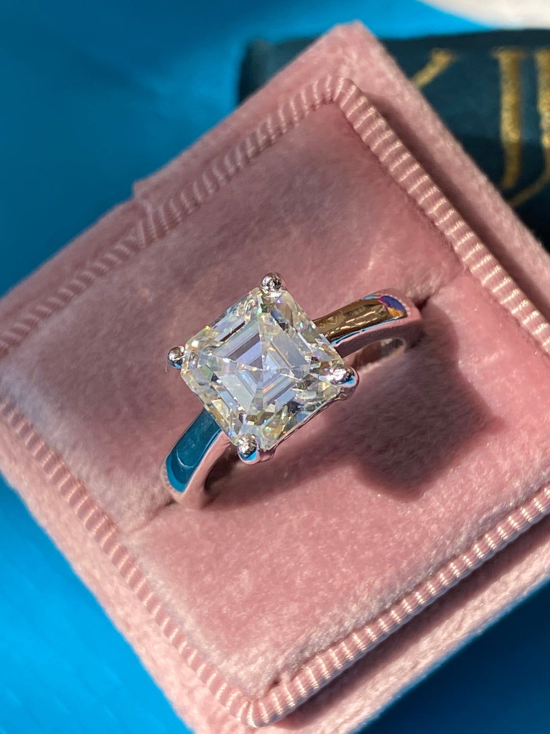 3.50 Carat Asscher Cut Moissanite Solitaire Engagement Ring in Sterling Silver / 9ct Gold / 18ct Gold