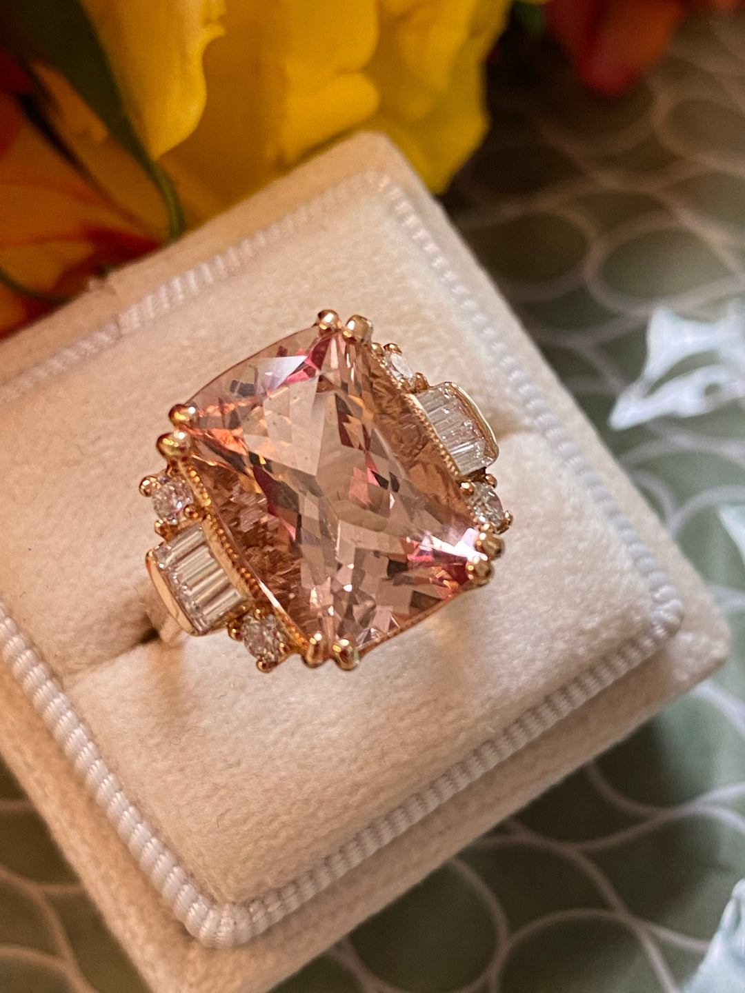 6 Carat Morganite and Diamond Cocktail Ring in 18K Rose Gold