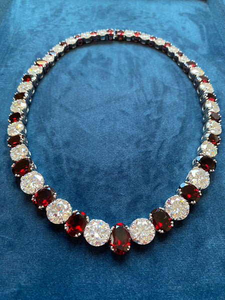 170.86 CTW Moissanite and Garnet Necklace red carpet ready statement necklace