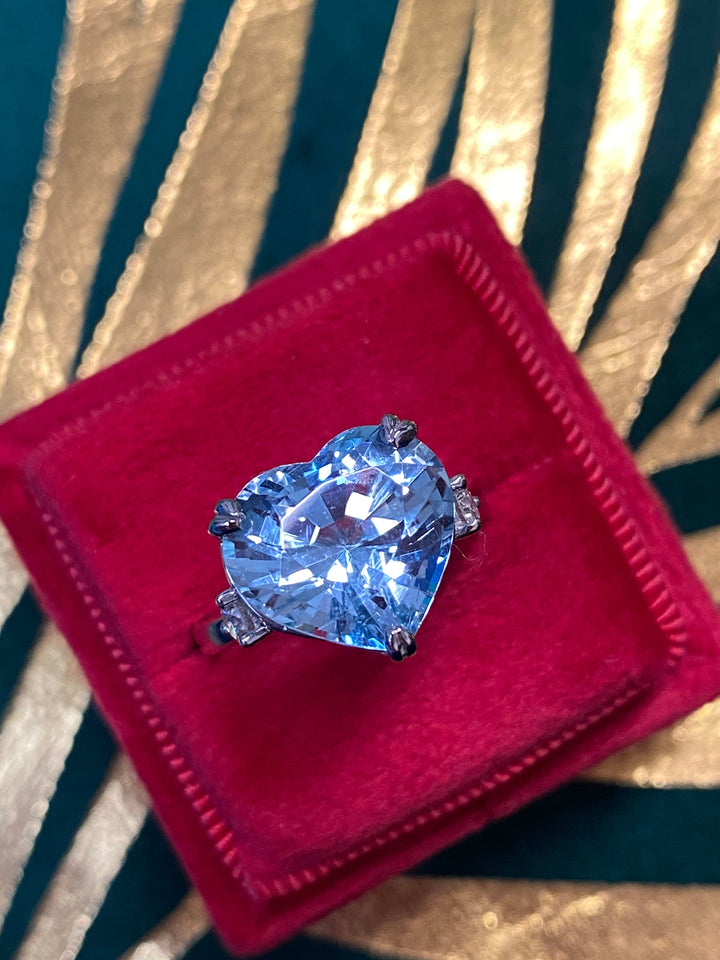 7.50 Carat Heart-Cut Aquamarine and Diamond Ring in Platinum