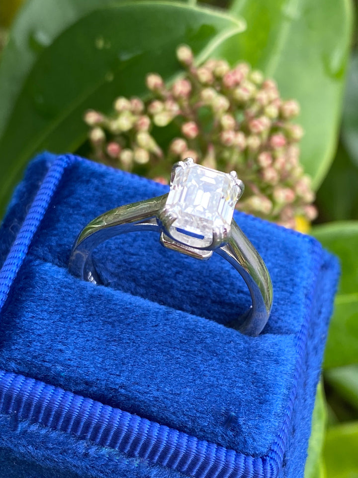 1.85 Carat Emerald Cut Moissanite Solitaire Engagement Ring