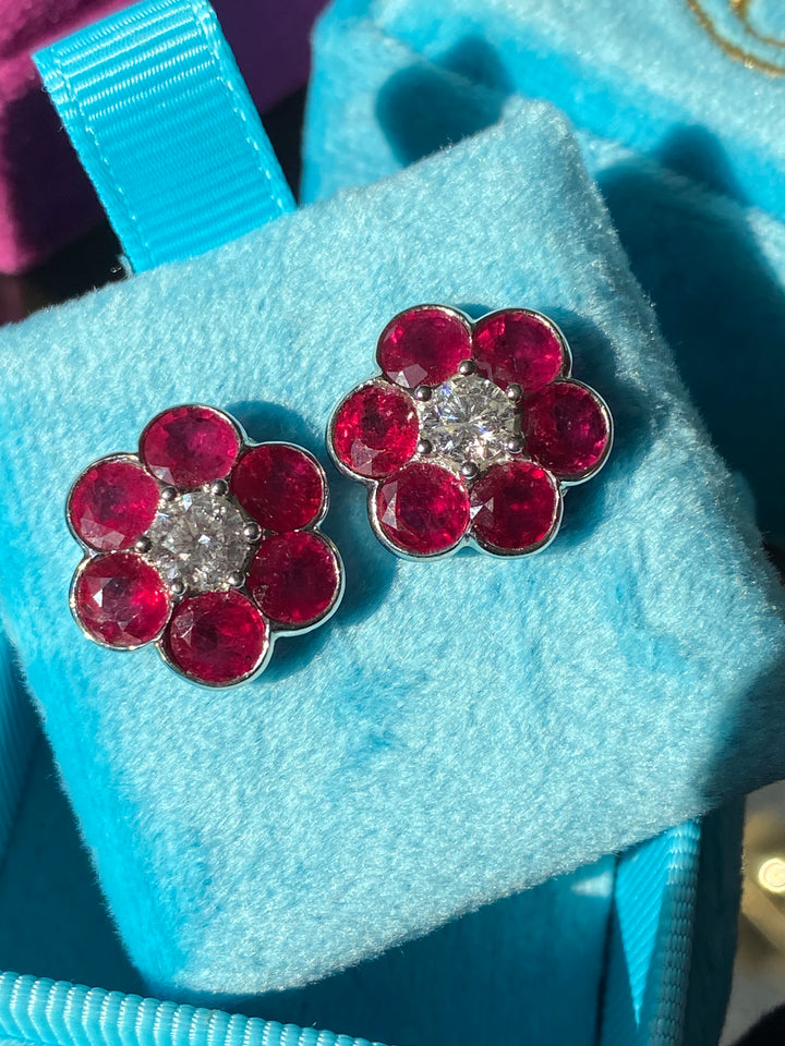 8.02 CTW Vintage Ruby and Diamond Earrings in 18ct White Gold
