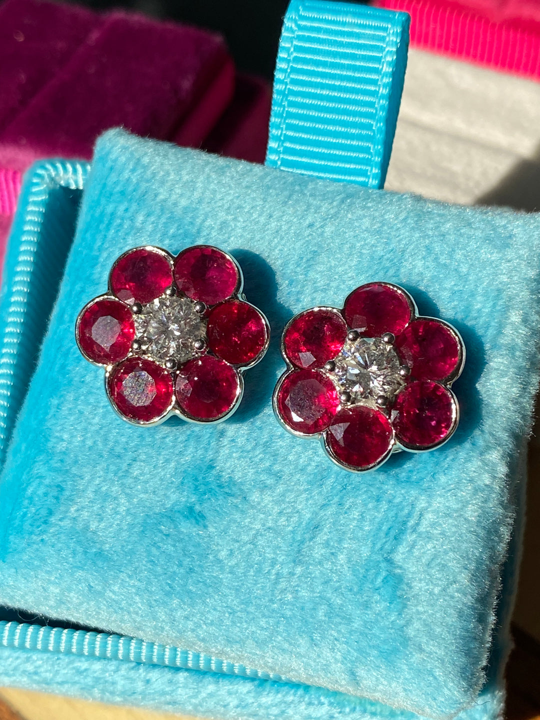 8.02 CTW Vintage Ruby and Diamond Earrings in 18ct White Gold