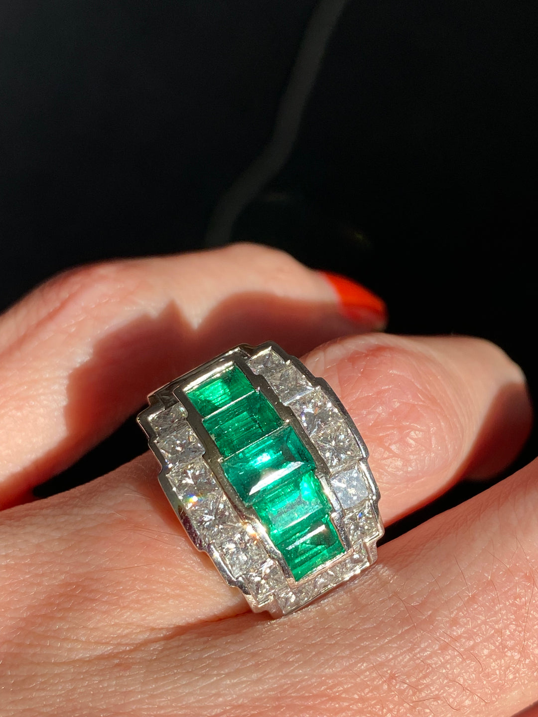 Colombian Emerald and Diamond Cocktail Ring in 18ct White Gold