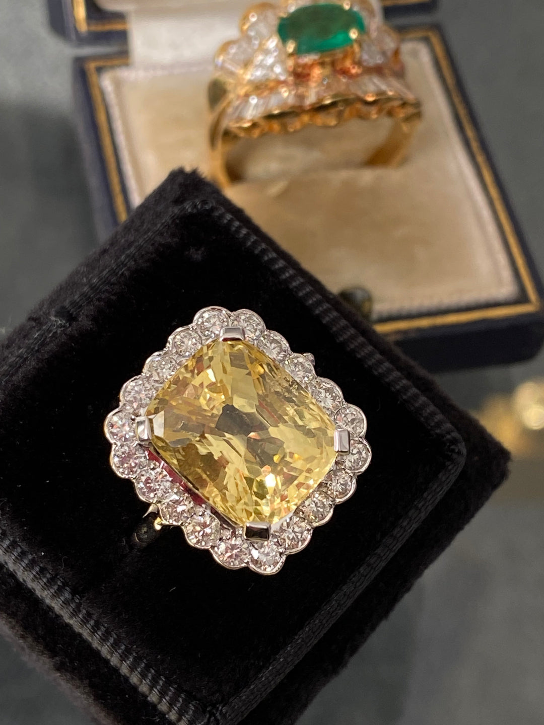 11.32 Carat Certified Unheated Yellow Sapphire and 1.05 Carat Diamond Ring