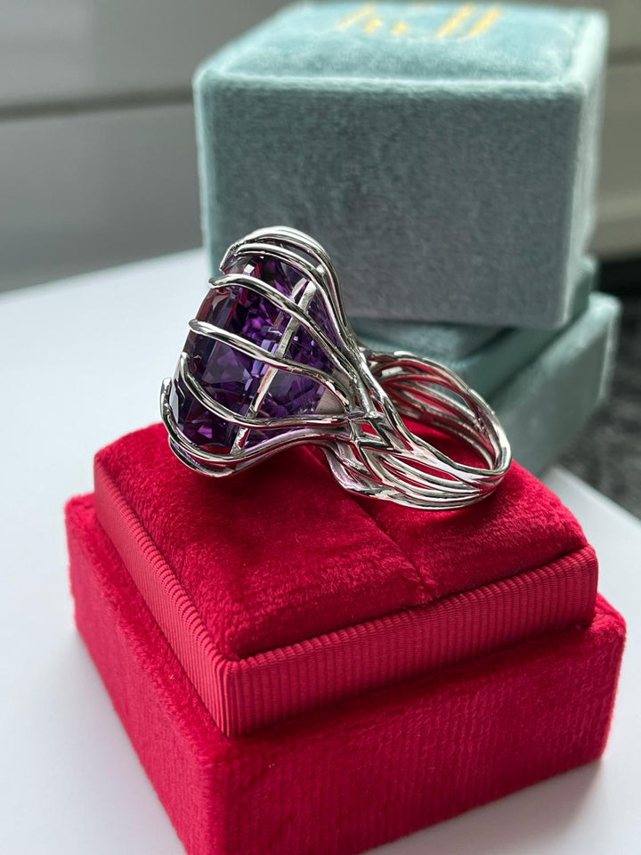 Extraordinary 56.40 Carat Amethyst Solitaire Ring in 18ct White Gold