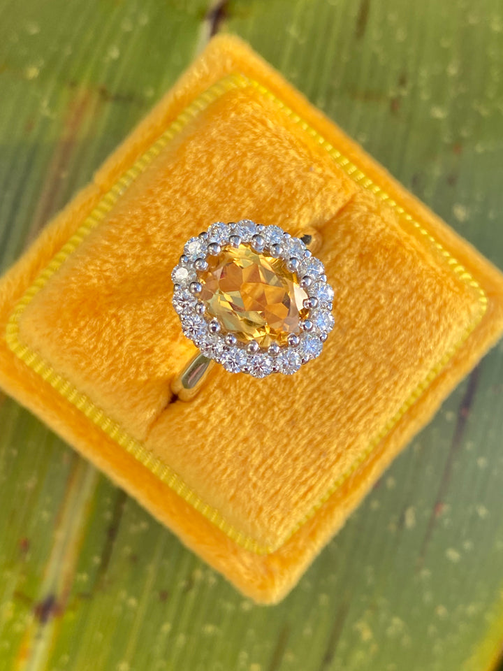 2.52 CTW Oval Cut Citrine and Moissanite Halo Cocktail Ring in Sterling Silver / 9ct Gold / 18ct Gold