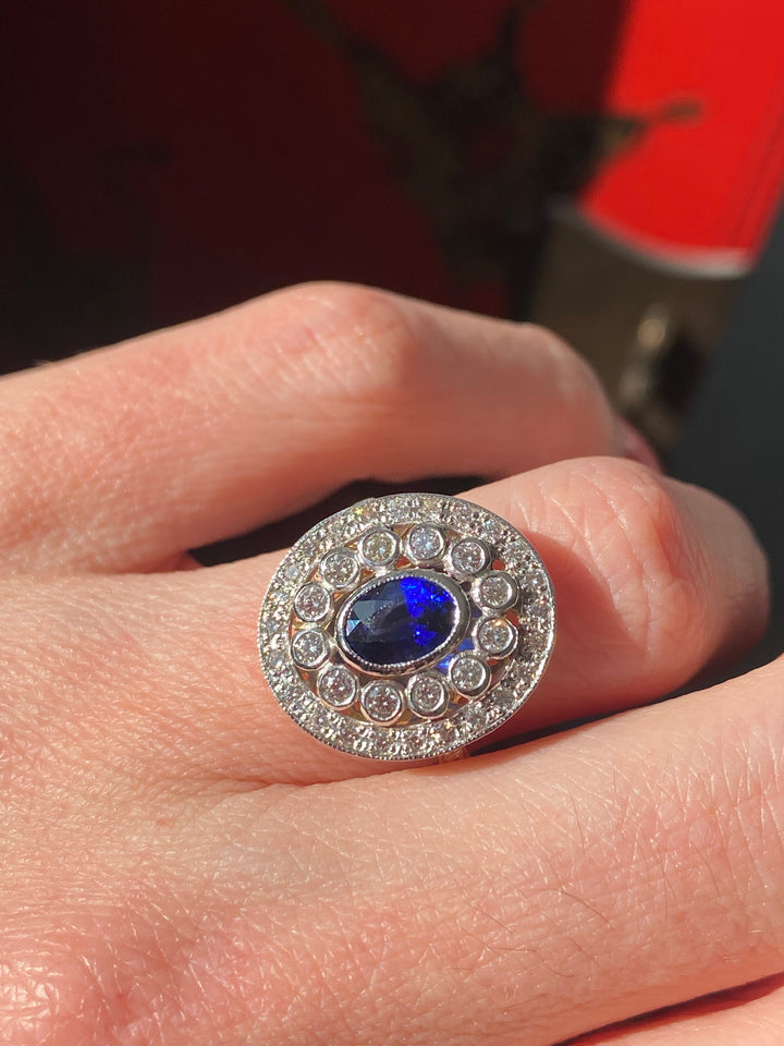 1.70 CTW Belle Époque Style Sapphire and Diamond Ring in 18ct Gold