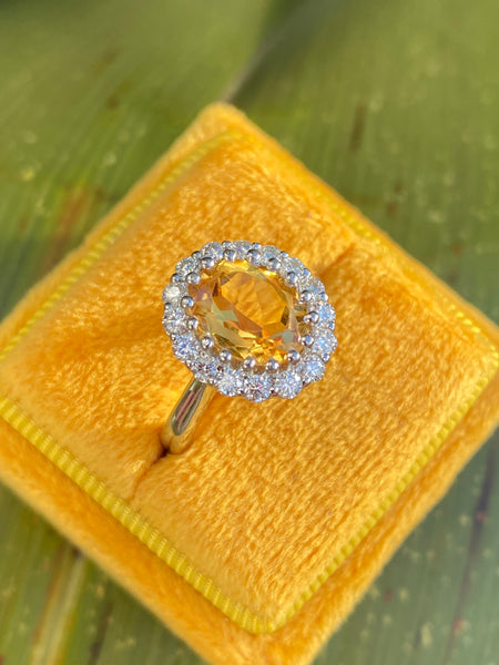 2.52 CTW Oval Cut Citrine and Moissanite Halo Cocktail Ring in Sterling Silver / 9ct Gold / 18ct Gold