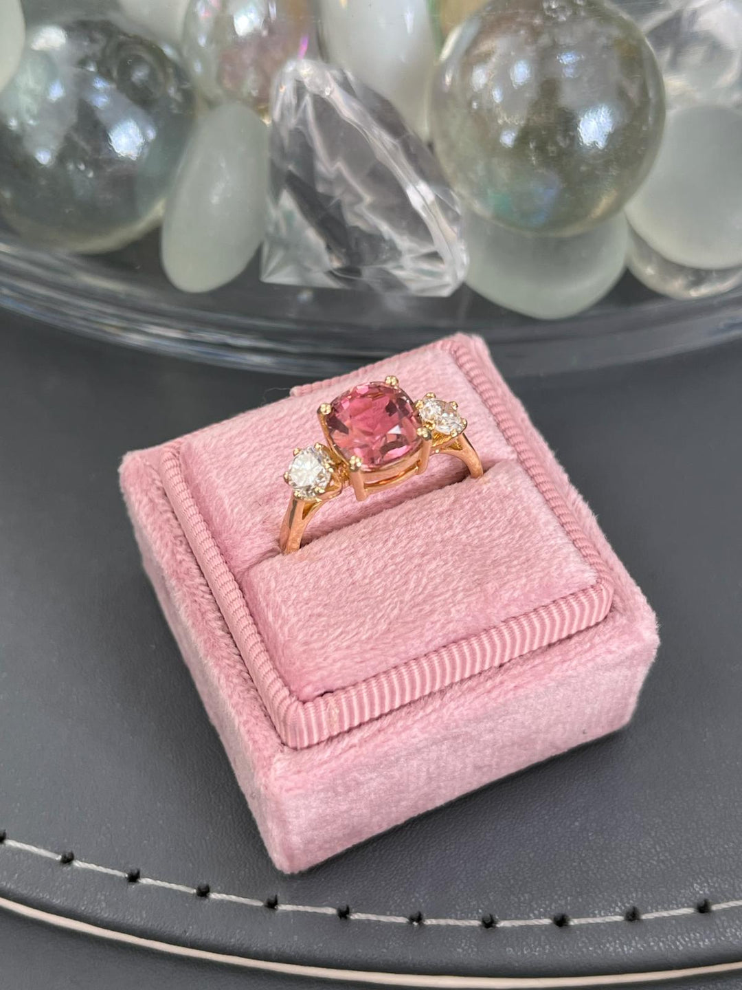 3.12ctw Pink Tourmaline and Diamond Three Stone Ring in 18ct Yellow Gold