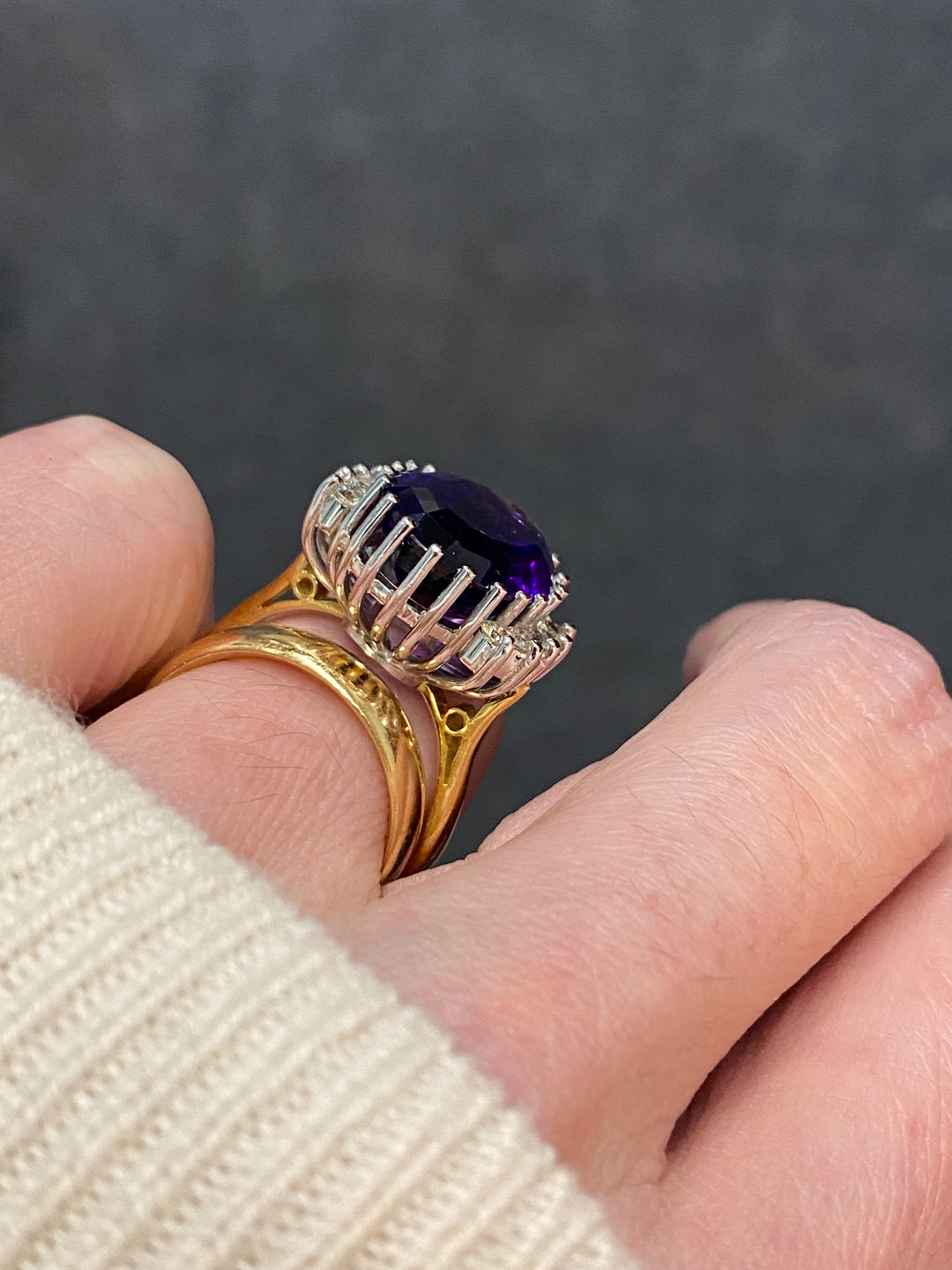 Vintage 10.00 Carat Amethyst and Diamond Ring in 18ct White and Yellow Gold