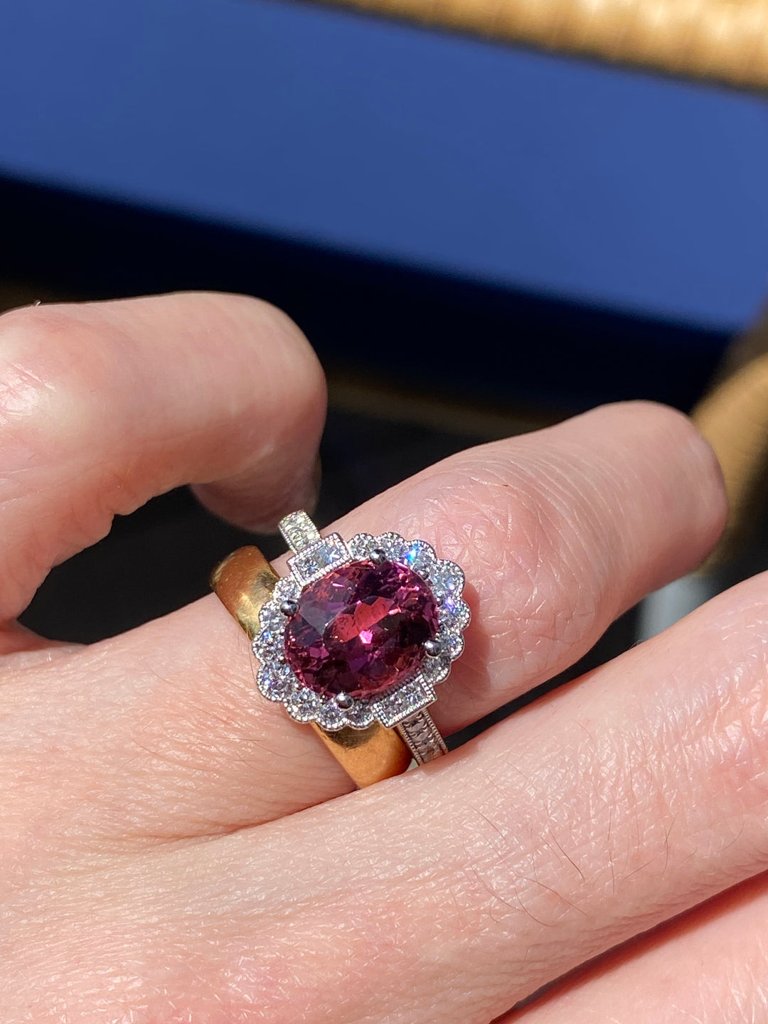 3.13 Carat Cut Pink Tourmaline and Diamond Ring in Platinum