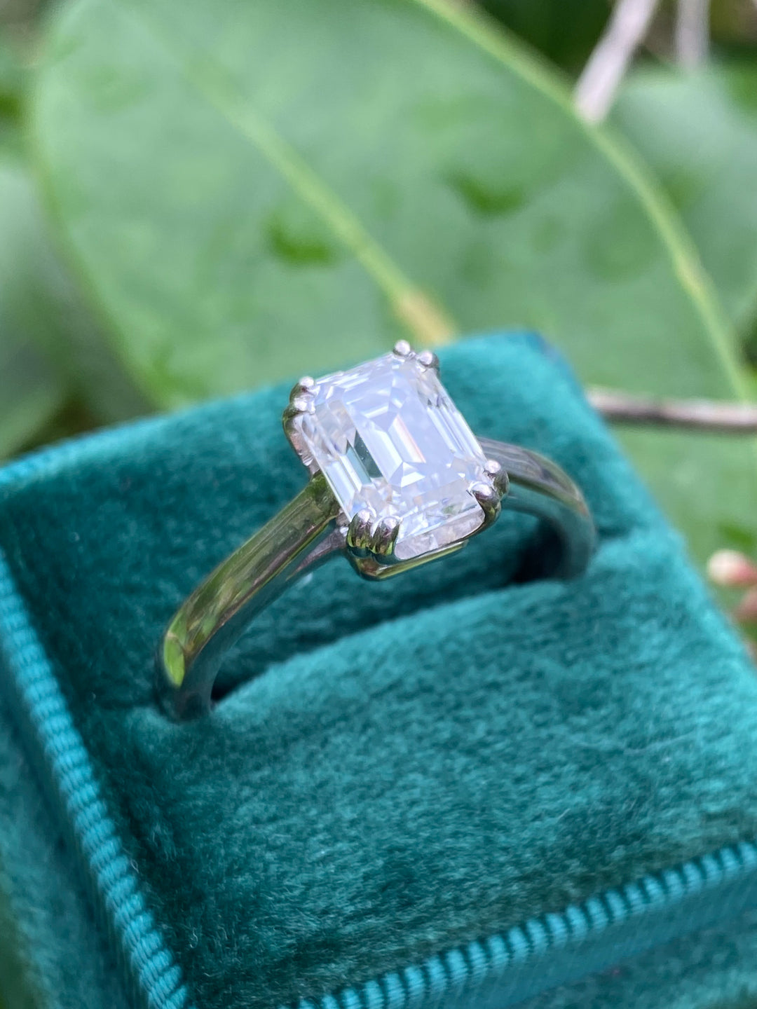 1.85 Carat Emerald Cut Moissanite Solitaire Engagement Ring