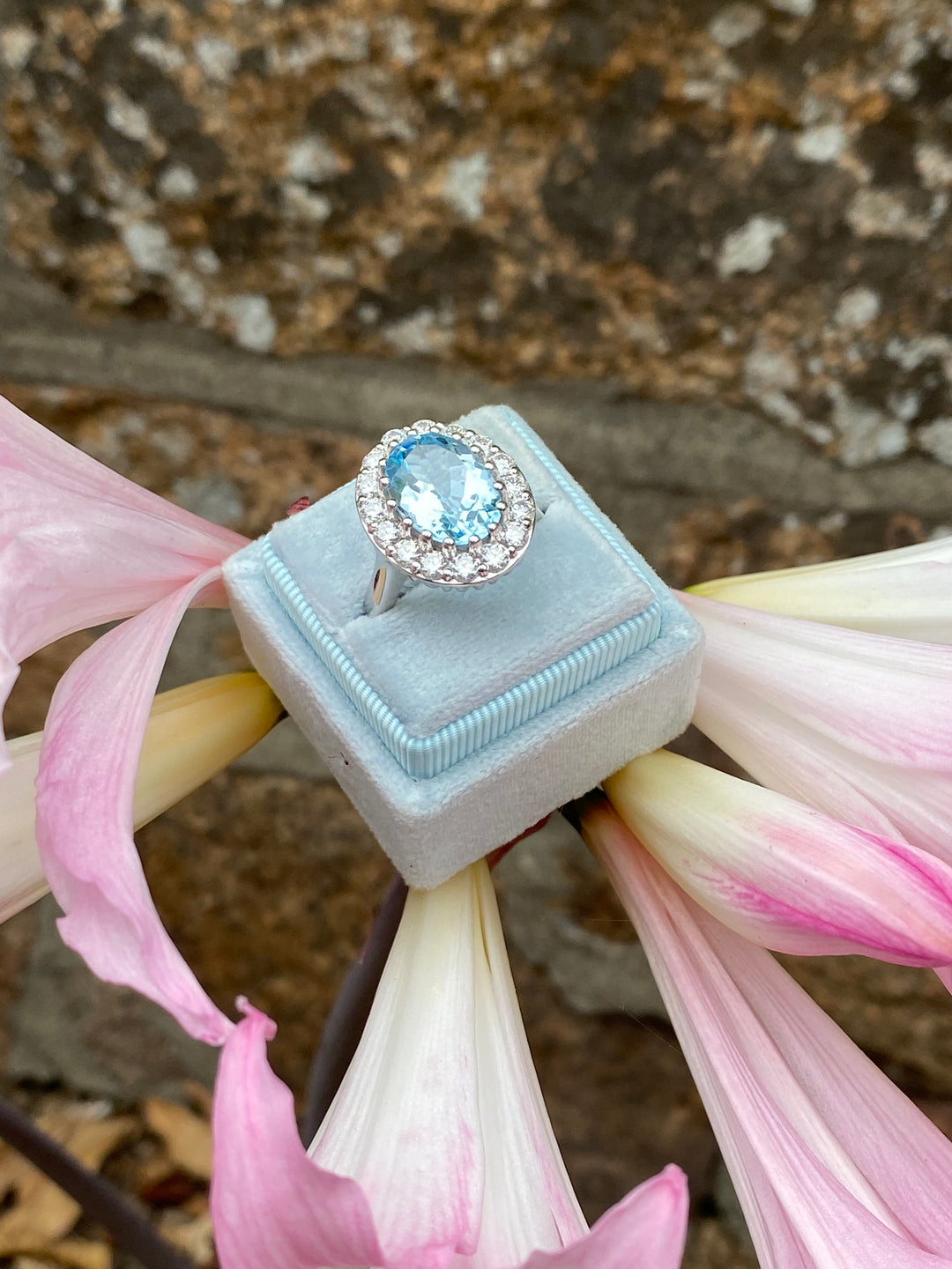 9.60 CTW Oval Cut Blue Topaz and Moissanite Halo Cocktail Ring in Sterling Silver
