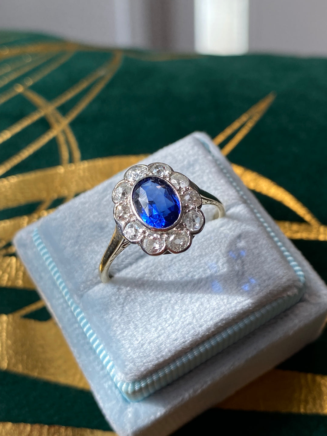 2.00 CTW Antique Edwardian Blue Sapphire and Diamond Ring in 18ct Gold
