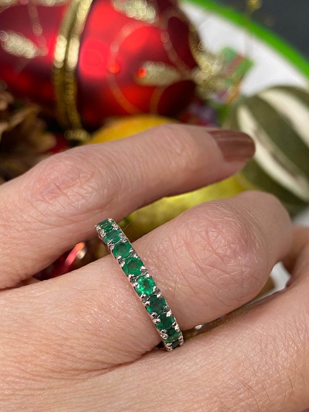 1.10 CTW Emerald Eternity Stacking Ring in Sterling Silver