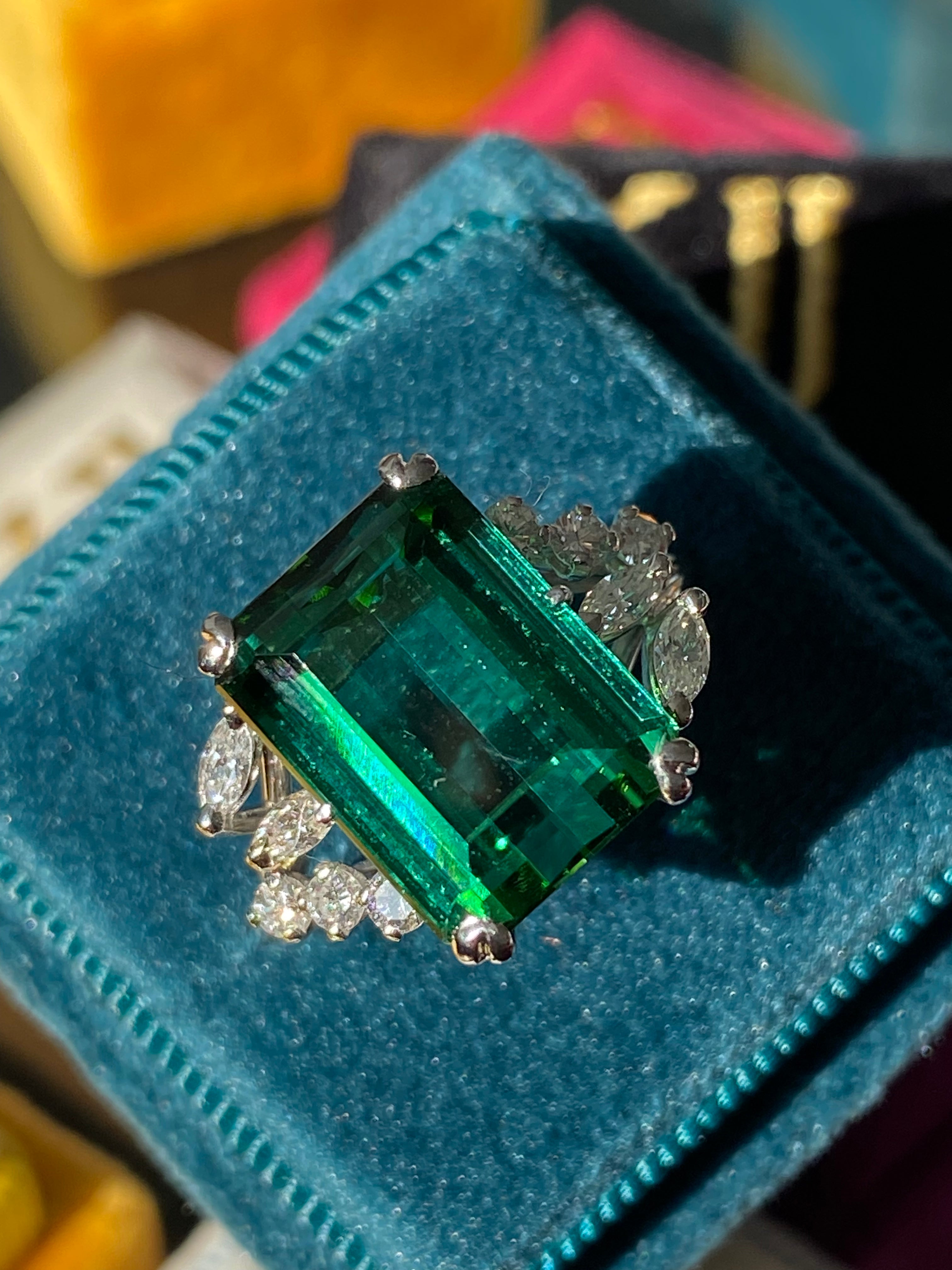 Oval Blue-Green Montana Sapphire & Diamond Engagement Ring - 