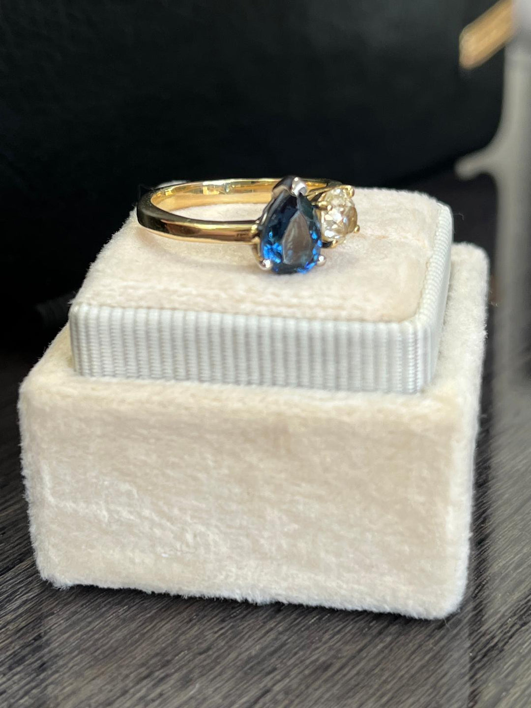 1.49 CTW Antique Diamond and Blue Sapphire Toi et Moi Ring in 18ct Gold