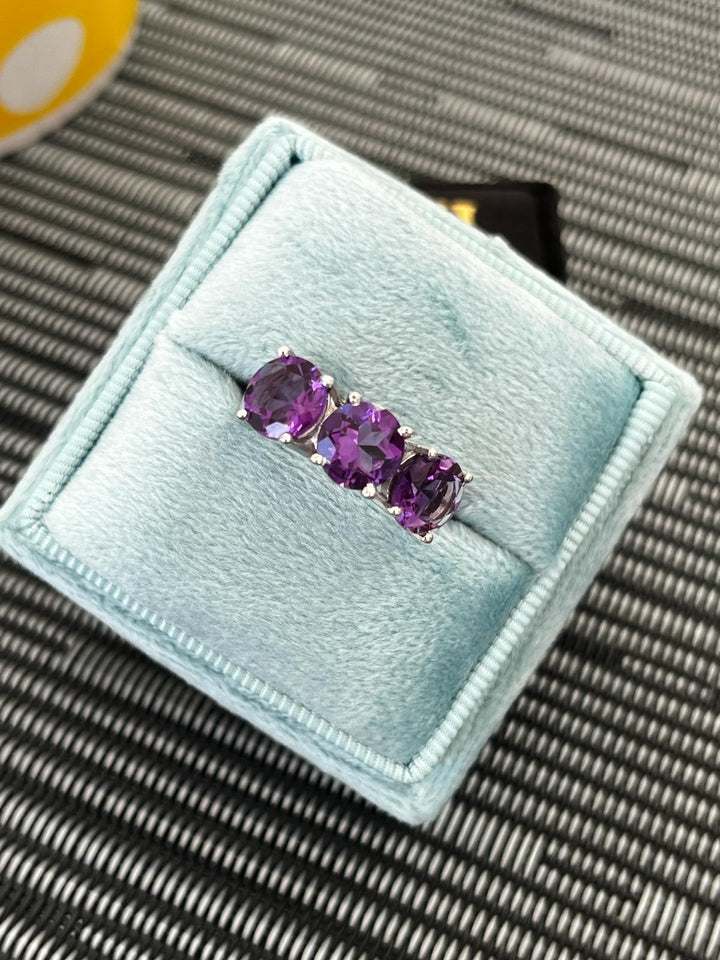 4.00ctw Round Cut Amethyst Three Stone Ring in Sterling Silver