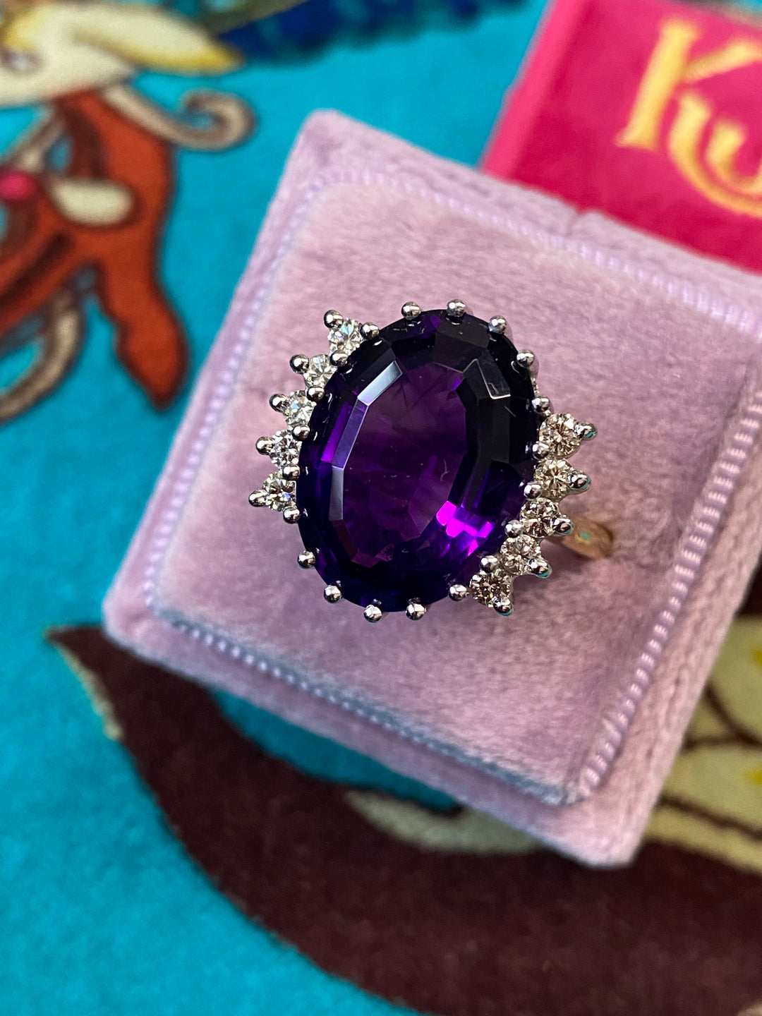 Vintage 10.00 Carat Amethyst and Diamond Ring in 18ct White and Yellow Gold