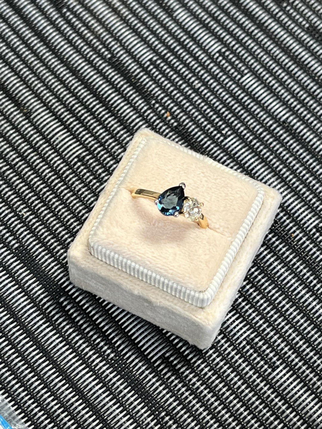 1.49 CTW Antique Diamond and Blue Sapphire Toi et Moi Ring in 18ct Gold