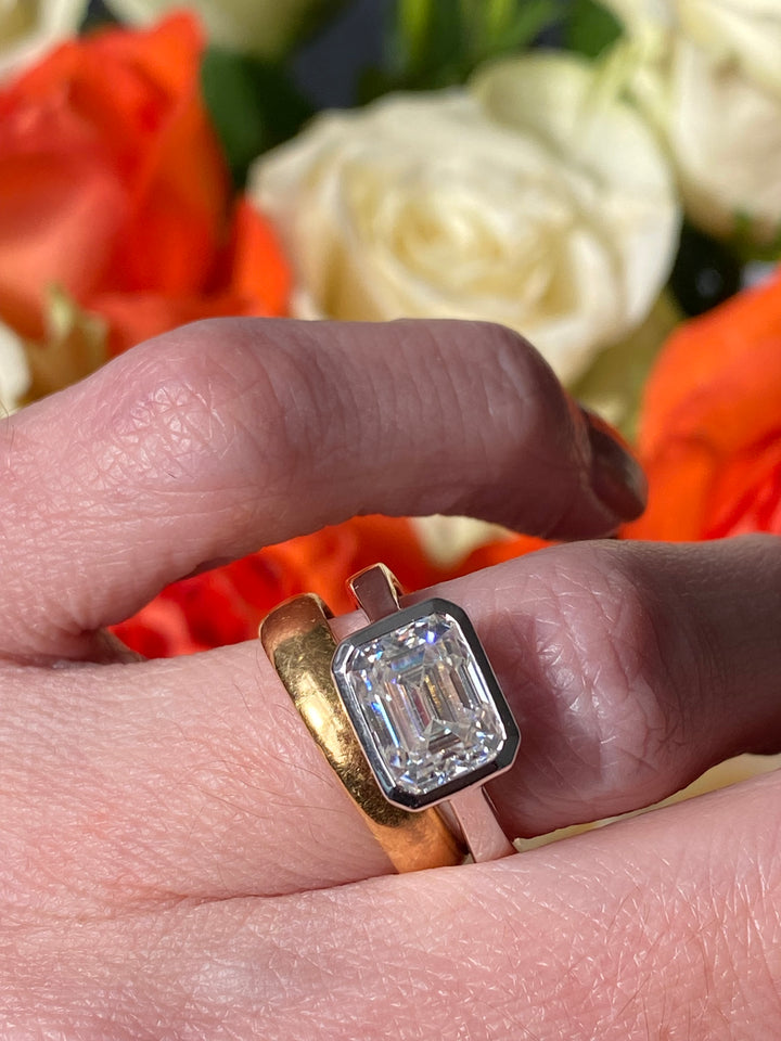 3.00 Carat Emerald Cut Moissanite East West Solitaire Ring
