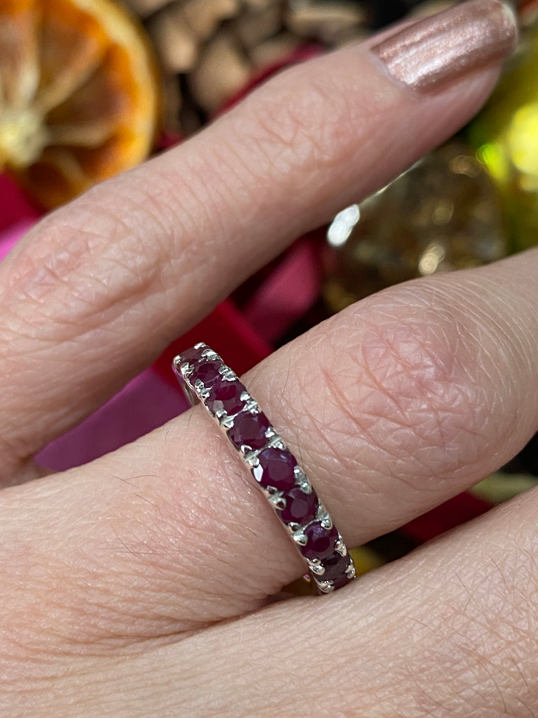 1.10 CTW Ruby Eternity Stacking Ring in Sterling Silver