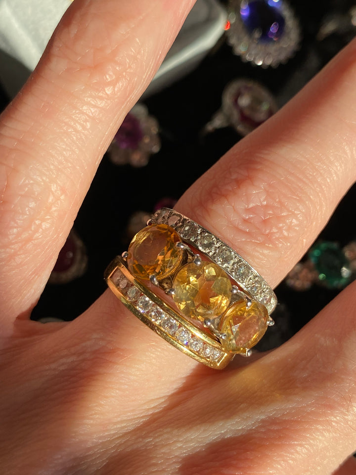 4.00ctw Round Cut Citrine Three Stone Ring in Sterling Silver