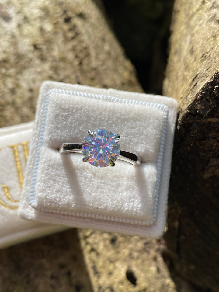 2.08 Carat Round Cut Moissanite Solitaire Engagement Ring in Sterling Silver