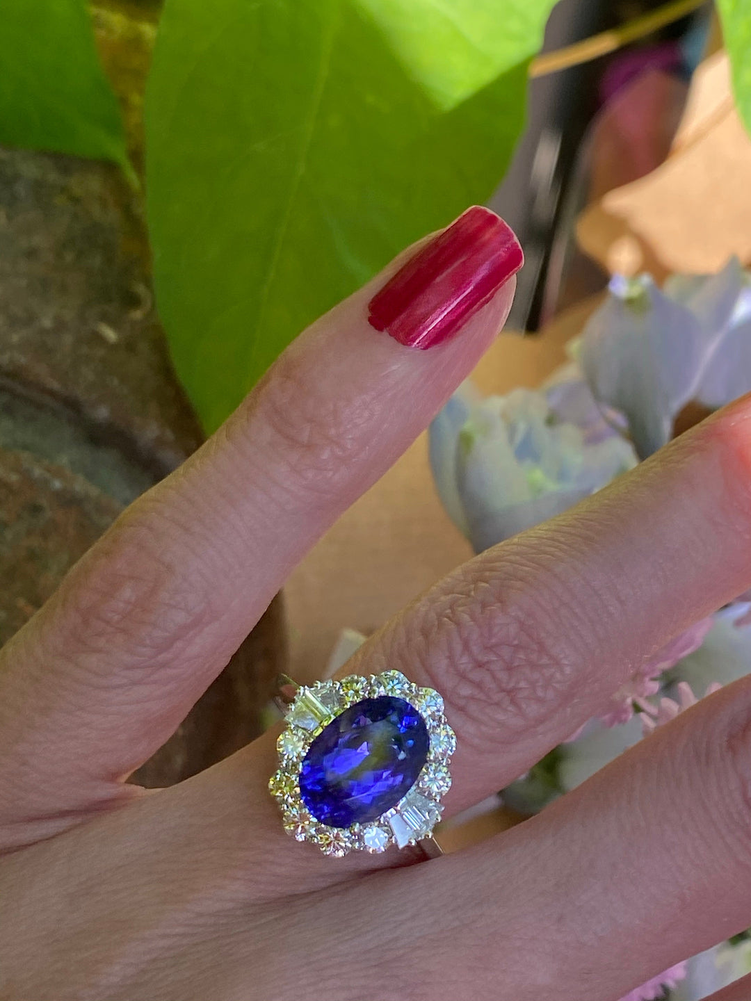4.38 Carat Oval-Cut Tanzanite and Diamond Ring in 18ct White Gold