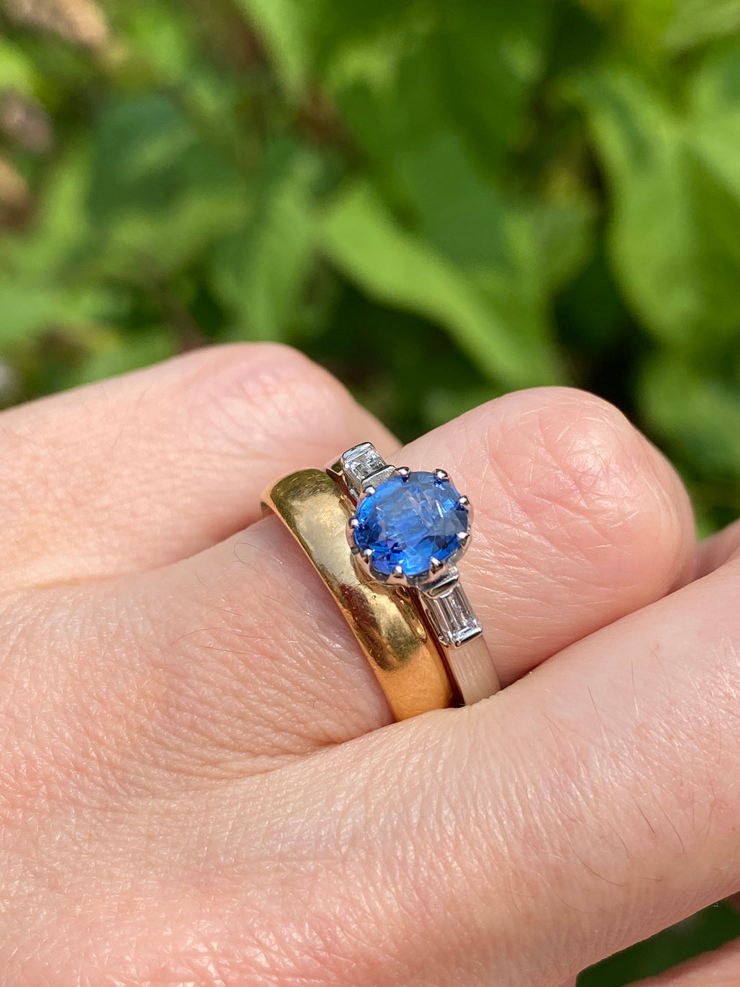 1.25 Carat Blue Ceylon Sapphire and Diamond Three Stone Ring in Platinum