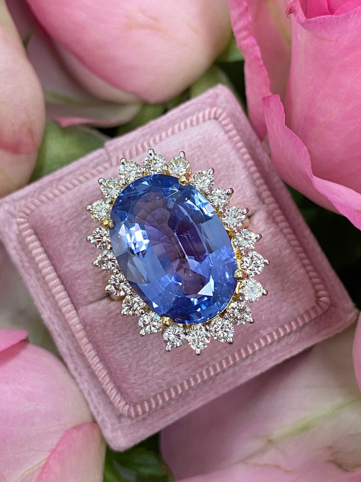 14 Carat Oval Cut Ceylon Blue Sapphire Unheated Engagement Ring in Yellow Gold Katherine James Jewellery  