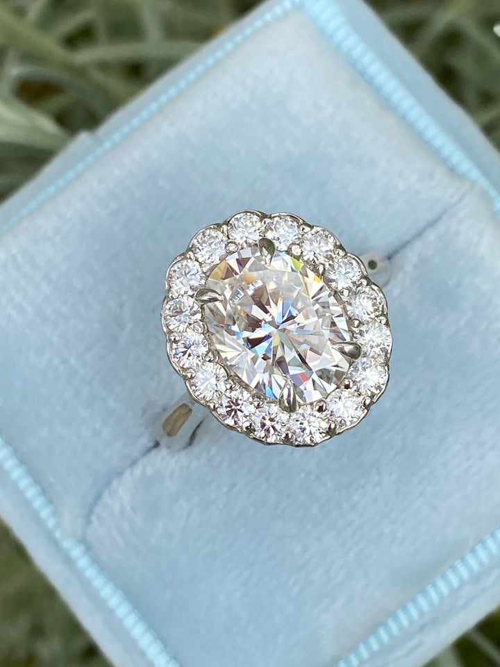 4.47 Carat Oval Cut Moissanite Oval Halo Ring