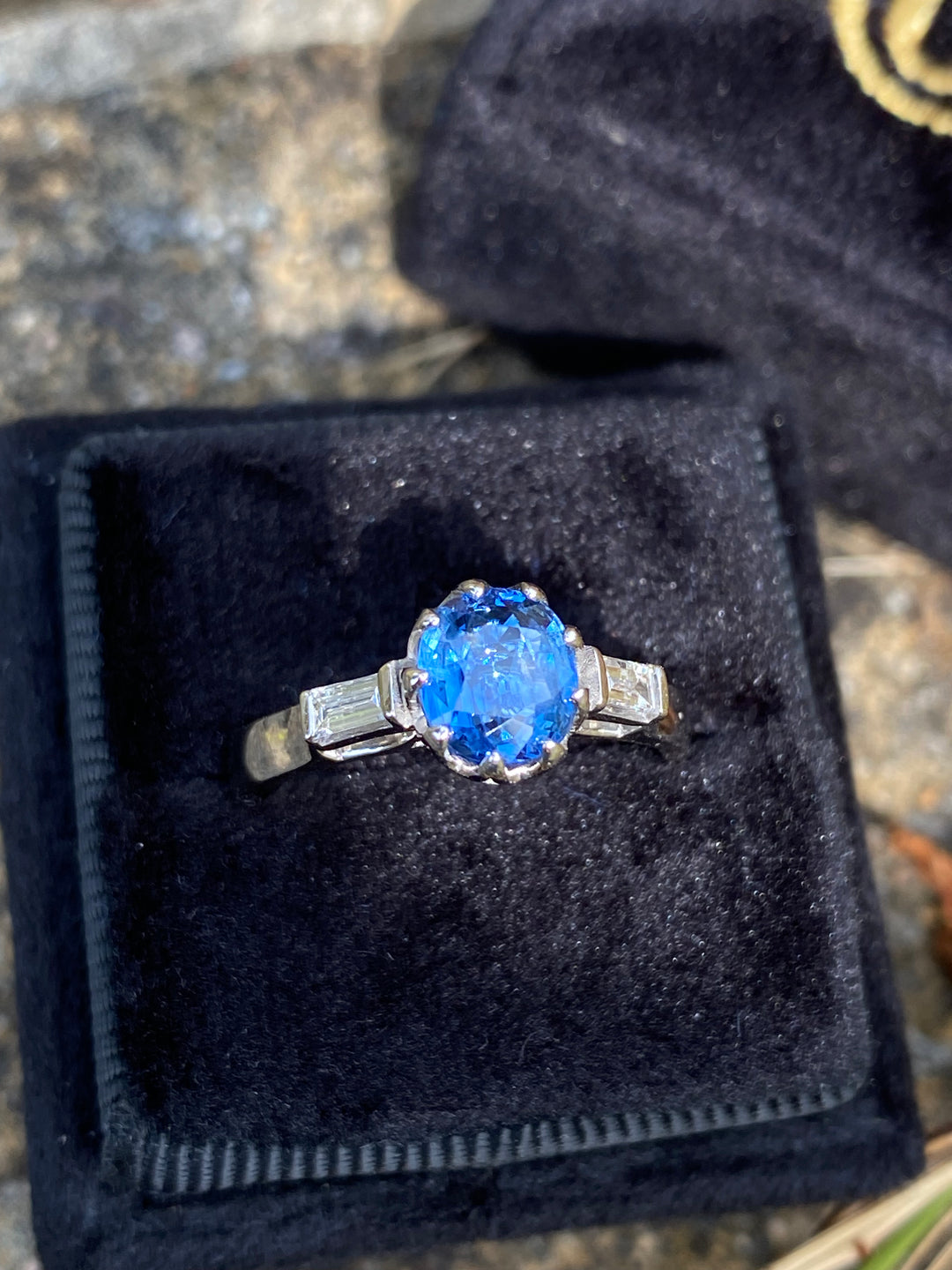 1.25 Carat Blue Ceylon Sapphire and Diamond Three Stone Ring in Platinum
