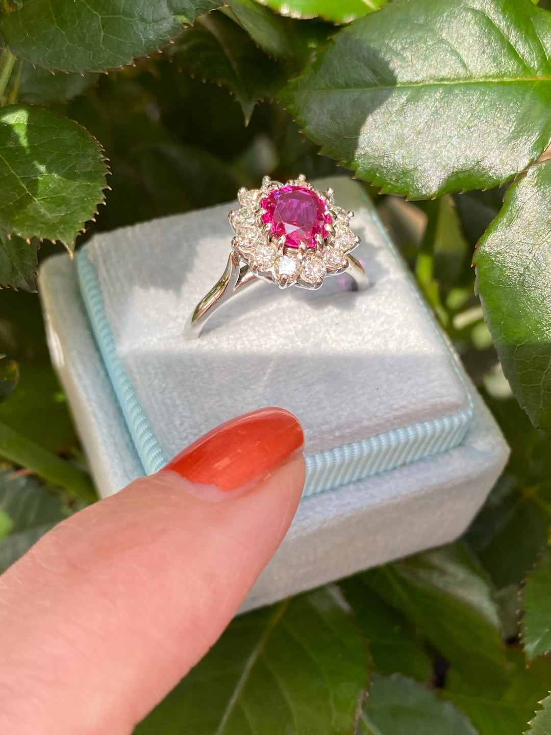 1.00 Carat Ruby and Diamond Halo Vintage Engagement Ring 