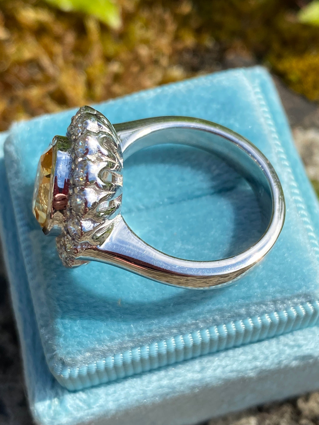 4.45 CTW Oval Cut Citrine and Moissanite Halo Cocktail Ring in Sterling Silver