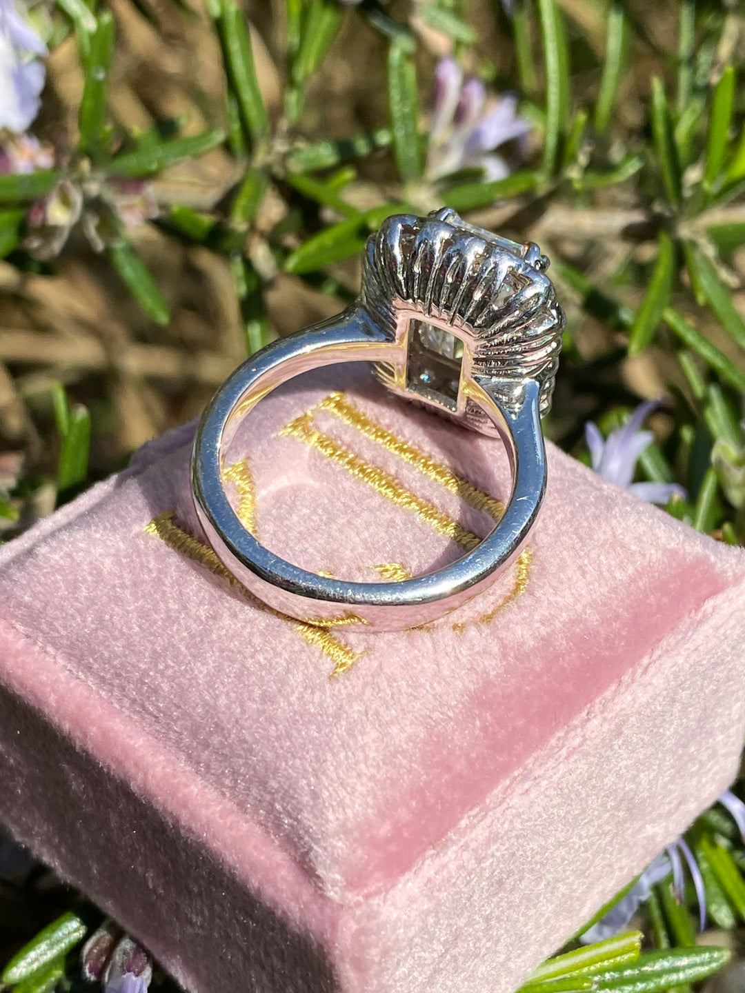 5.38 CTW Emerald Cut Moissanite Halo Cocktail Ring in Sterling Silver
