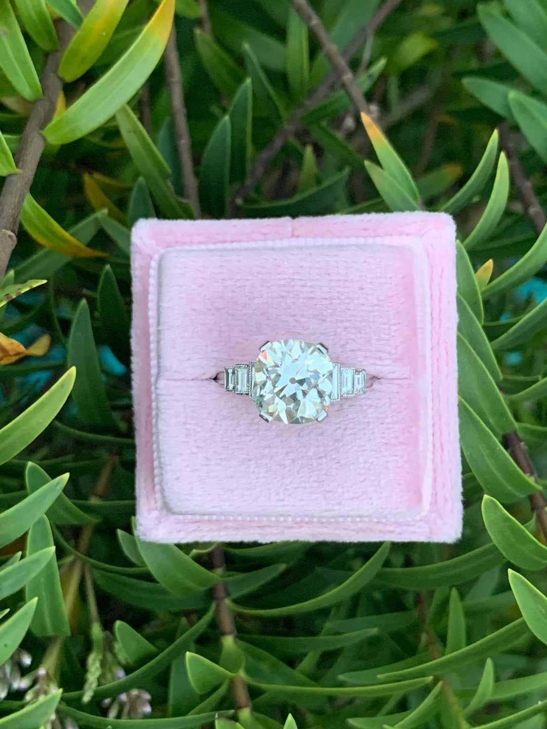 3.01 Carat Old Cushion Cut Diamond Engagement Ring in Platinum