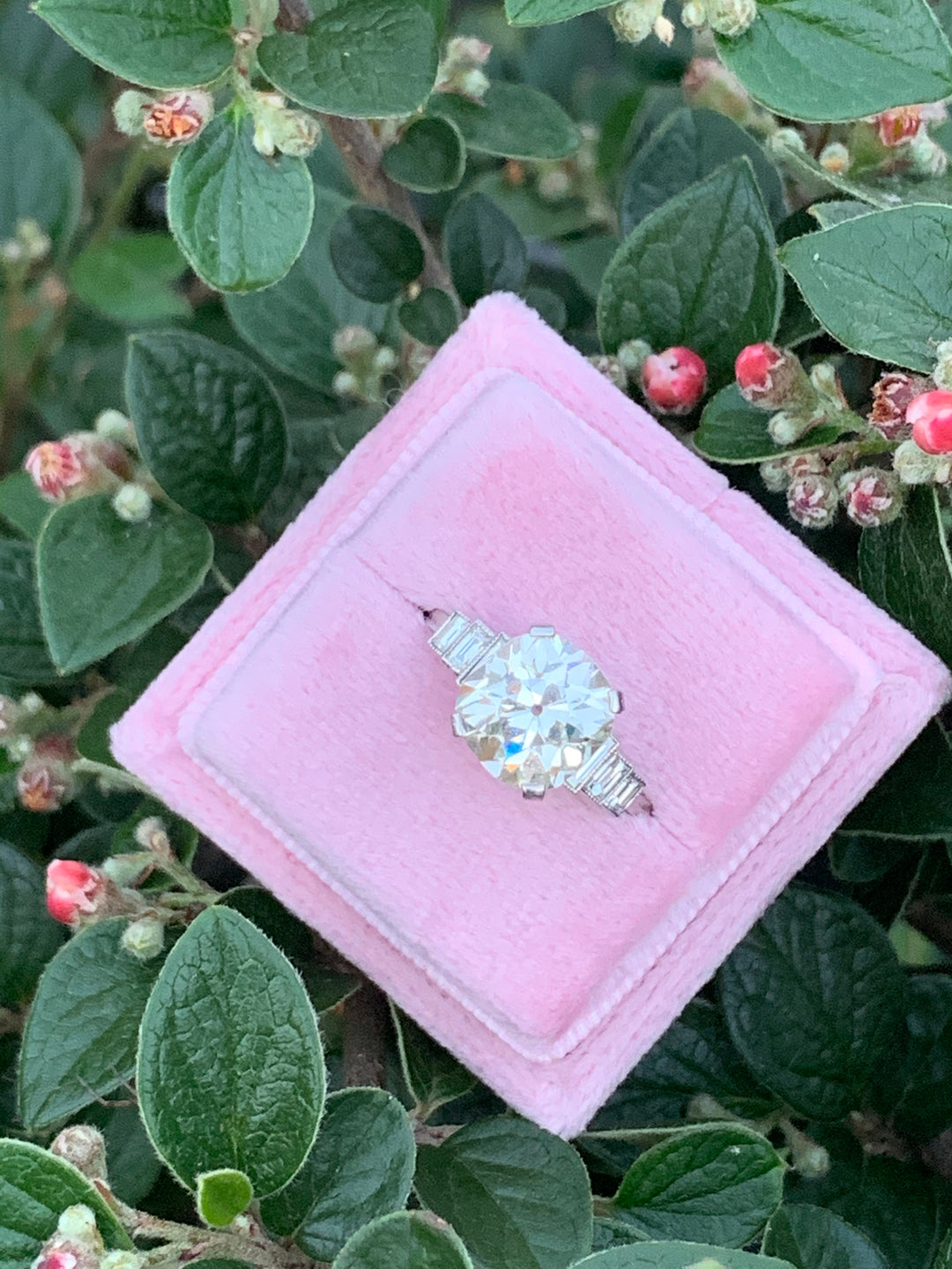 3.01 Carat Old Cushion Cut Diamond Engagement Ring in Platinum