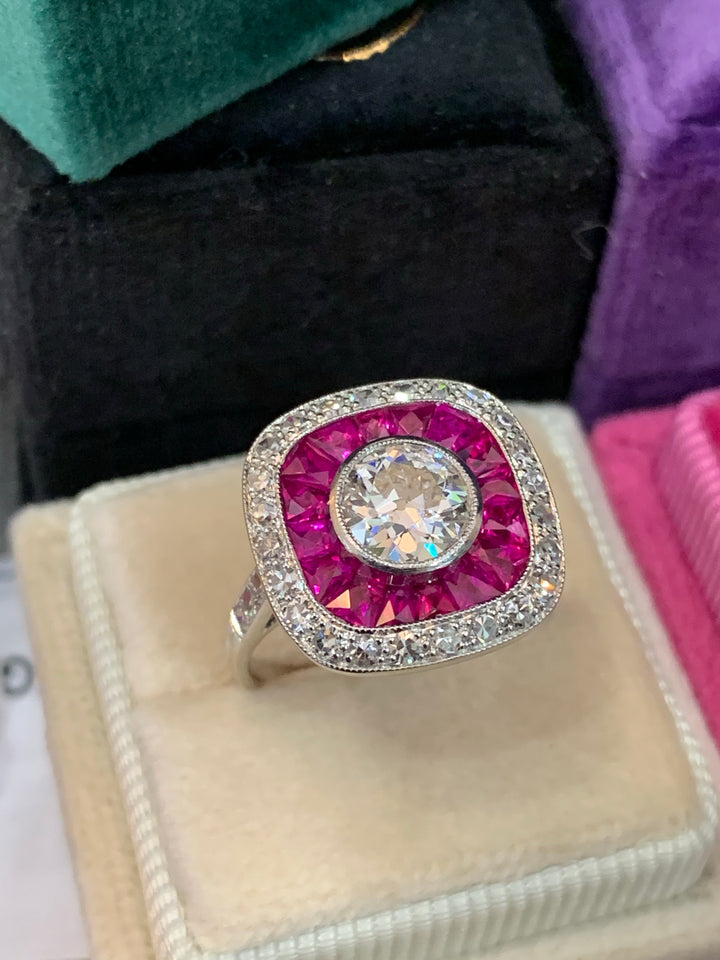 Katherine James Jewellery Art Deco Ruby and Diamond Engagement Ring 