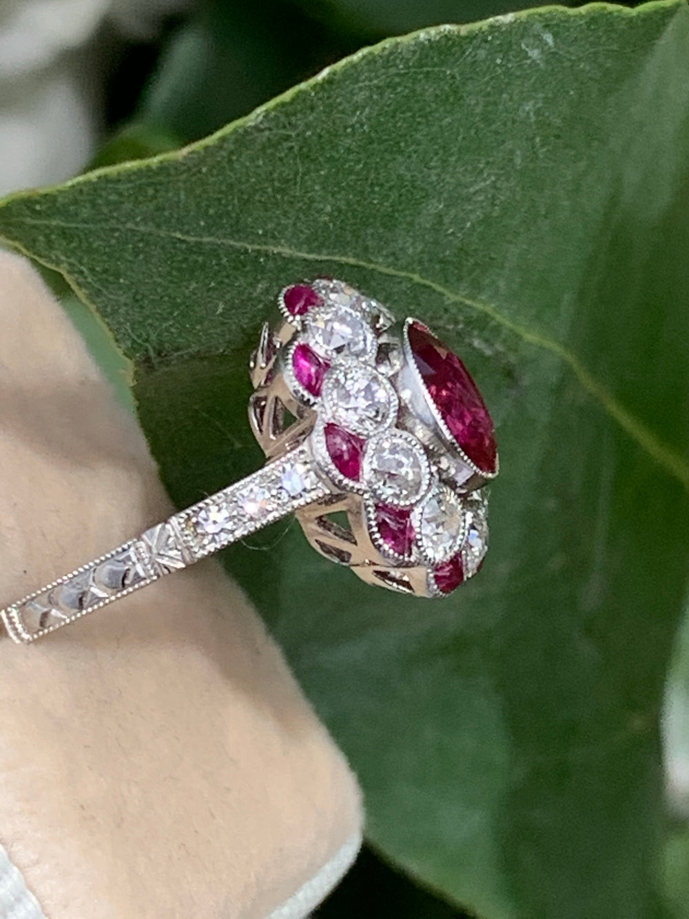 1.03 Carat Ruby and Diamond Art Deco Engagement Ring 