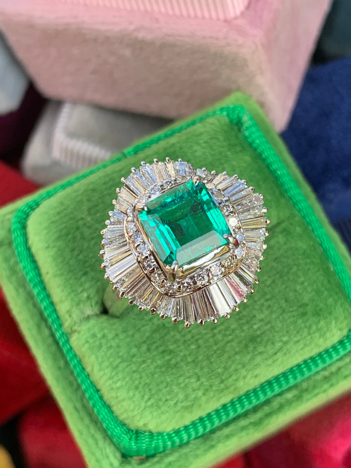 1.63 Carat Colombian Emerald and Diamond Ballerina Ring in Platinum