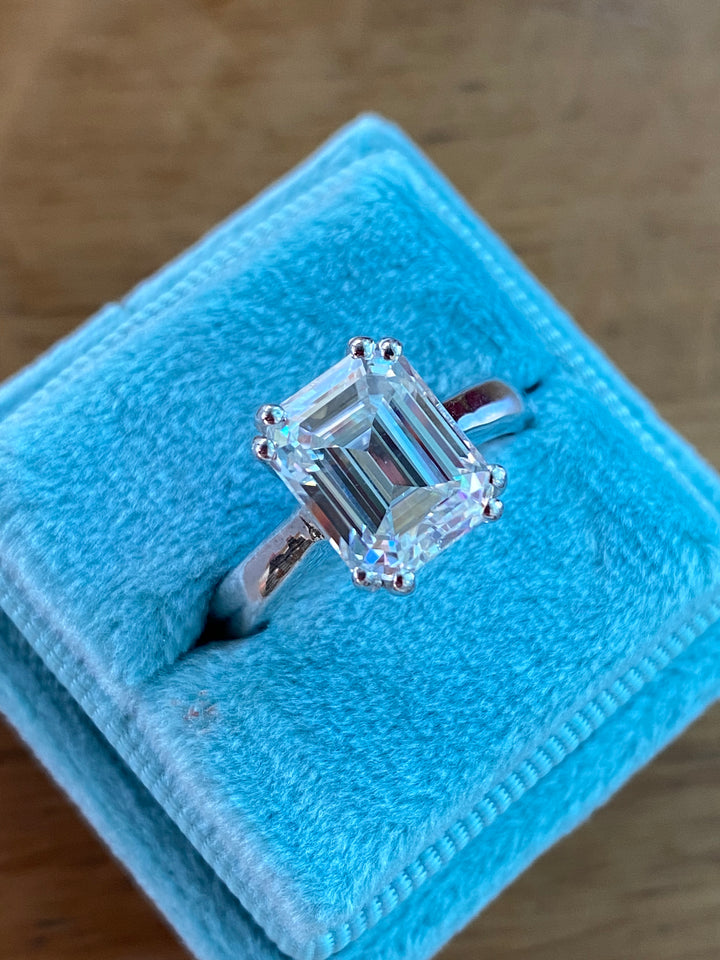3.50 Carat Emerald Cut Moissanite Solitaire Engagement Ring